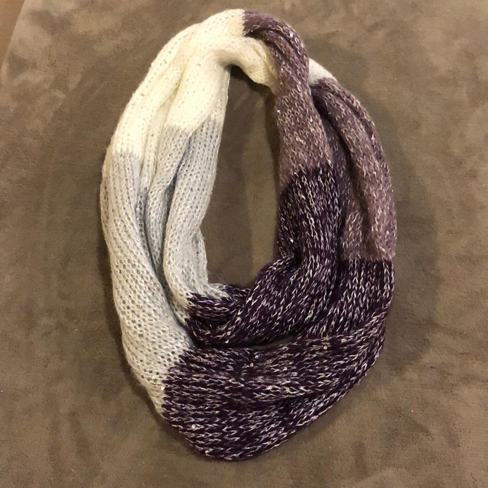 Purple/white/grey sequins infinity scarf